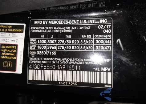 2017 Mercedes-Benz Gls 450 4Matic from USA, damaged, VIN 4JGDF6EE0HA916511